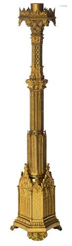 A large architectonic Gothic Revival candlestick, H 142 cm