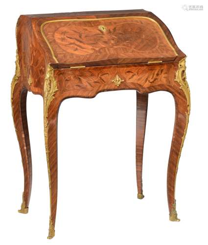A mahogany and rosewood veneered Rococo style Napoleon III 'bonheur-du-jour', decorated with floral