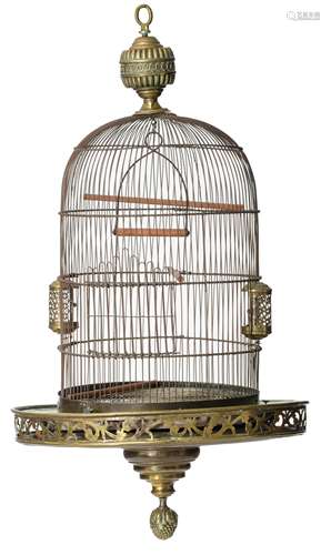 A Neoclassical brass probably German bird cage, late 18thC, H 82 - W 48 cm