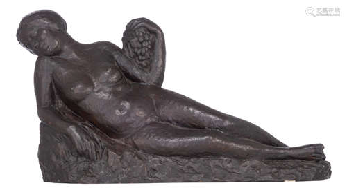 Berchmans J., A female nude lying down, with a casting mark 'Batardy, cire perdue, Bruxelles', patin