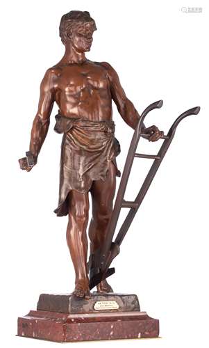 Bofill A., 'Le Travail', brown patinated bronze on a rouge Napoleon marble base, with a bronze guara