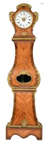 A mahogany and rosewood veneered Louis XV violin-shaped longcase clock, decorated with gilt bronze m
