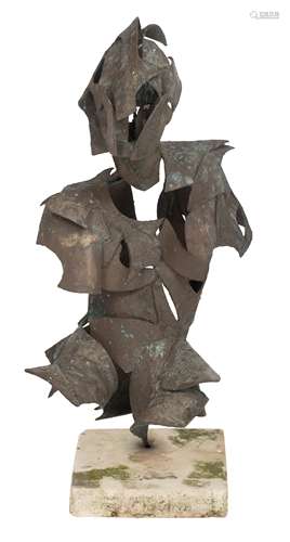 Decaestecker L., 'Waiting for a dialogue', a large female bust, patinated bronze on a stone base, 19