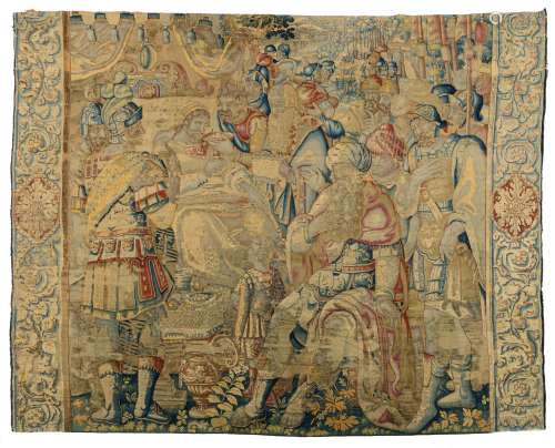 A Flemish wall tapestry depicting the death of Alexander the Great, ca 1600, possibly from a Brussel