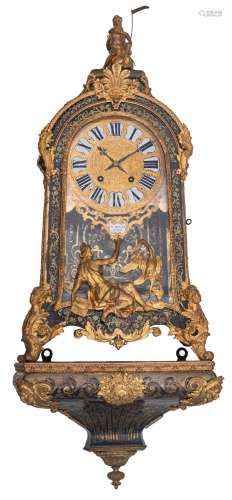 A French R‚gence Boulle work cartel clock, with gilt bronze mounts and on top a Chronos figure, the