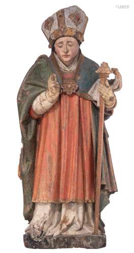 A walnut sculpture of a young abbot,ÿwith traces of polychrome paint, 15thC, H 89 cm