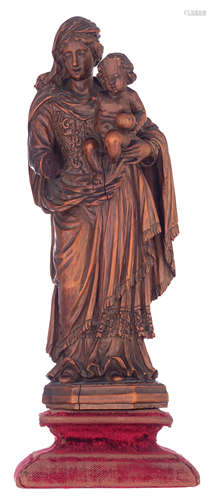 A very finely carved boxwood Renaissance Madonna and Child holding the Globus Cruciger, the Southern