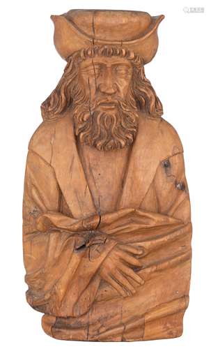 A finely carved walnut sculpture of Saint Jacob, German, 16thC, H 53 cm