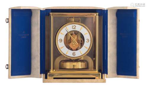 A fine Atmos clock by Jaeger-Lecoultre, the back marked, in its original leather case, H 22 - 25 - W