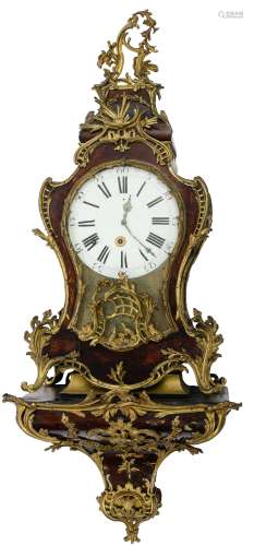 A large and very imposing Louis XV period cartel clock with tortoiseshell imitation, gilt bronze mou