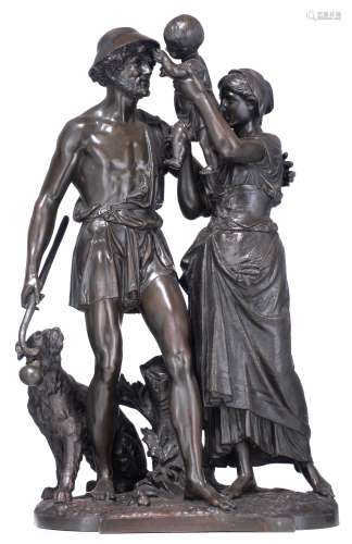 Salmson J.J., a young family with a dog, patinated bronze, H 68 - W 41 cm