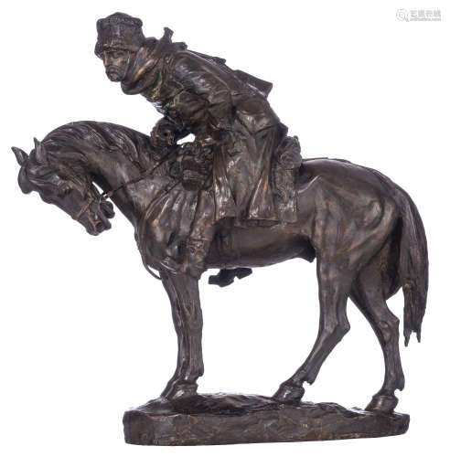 Malavolti A., a Cossack soldier on horseback, with inscription 'cire perdue', patinated bronze, H 48