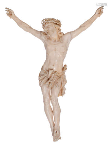 A finely sculpted ivory Corpus Christi, 19thC, H 24,1 - W 18,1 cm, total weight: 265 g, Added expert