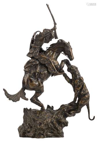 Russell C.M., the fight with the cougar, patinated bronze, H 41,5 cm