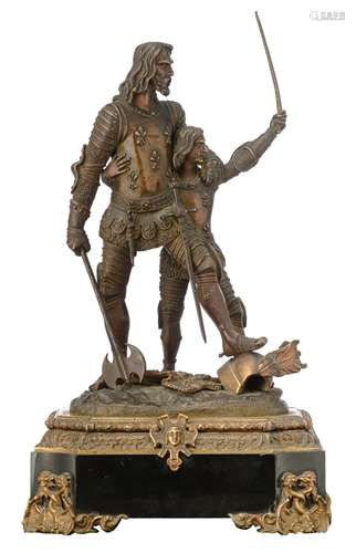 No visible signature, a parcel-gilt and patinated bronze sculpture depicting Philip the Good and his