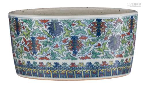 A Chinese doucai washbasin, decorated with scrolling lotus, with a Qianlong mark, Republic period, H