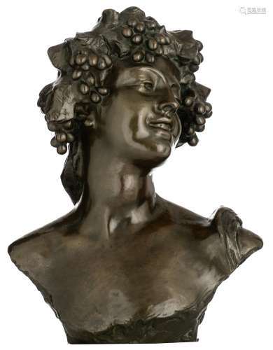 Lambeaux J., 'Bacchante', bronze buste, cast by Cie des Bronzes Bruxelles, H 52 cm