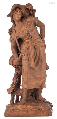 Fonty, a female grape picker, terracotta, 19thC, H 68,5 cm,