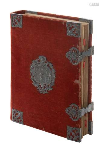 A Gothic Revival gilt-edged 'Missale Romanum', dated 1861, with a velvet upholstered cover with silv