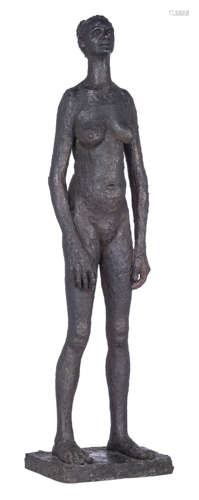 Van Mieghem F.,ÿa female nude standing, dark patinated bronze, no. 1/7, H 87 cm, Is possibly subject