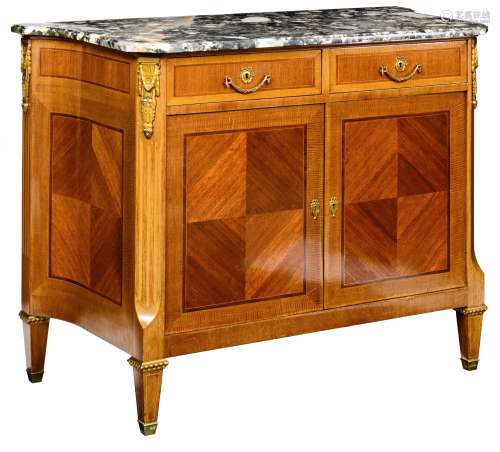 A mahogany and walnut veneered Neoclassical commode, with gilt bronze mounts and a BrŠche d'Alep mar