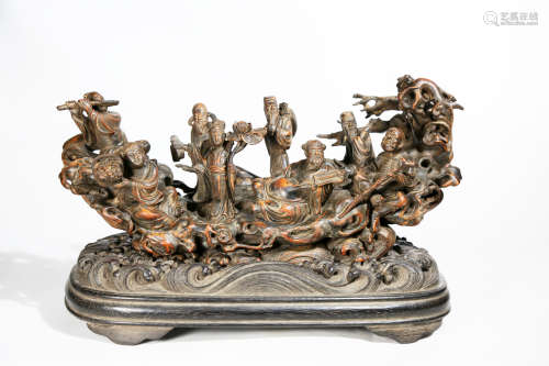 Chinese Agarwood Carving Eight Immortals Crossing The Sea