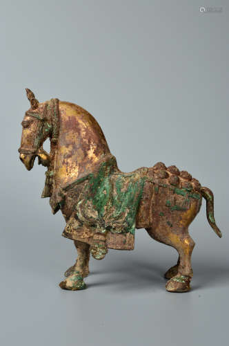 Chinese Bronze Gold Gilded Horse