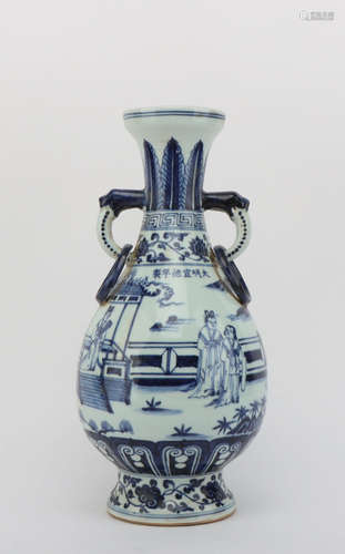 A BLUE AND WHITE FIGURE PORCELAIN VASE