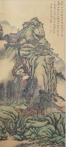 A CHINESE LANDSCAPE PAINTING SILK SCROLL MARK