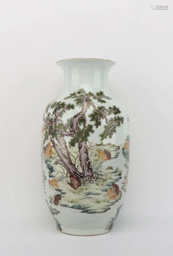 A FAMILLE ROSE MONKEYS PORCELAIN VASE