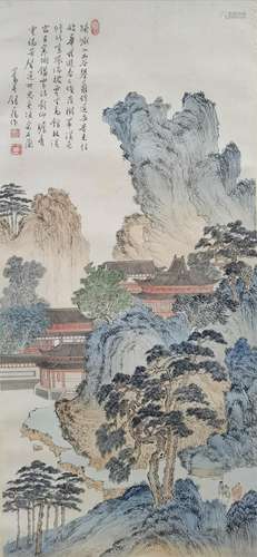 A CHINESE LANDSCAPE PAINTING SCROLL PU RU MARK