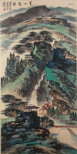 A CHINESE LANDSCAPE PAINTING SCROLL XIE ZHILIU MARK