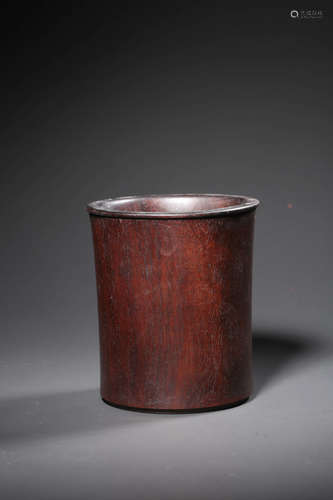 A RED SANDALWOOD 12 CM BRUSH POT