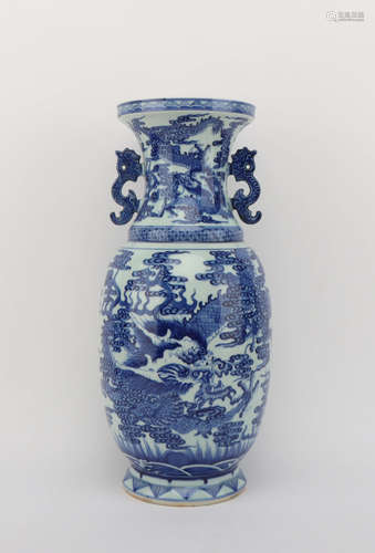 A BLUE AND WHITE DRAGON&PHOENIX PATTERN PORCELAIN