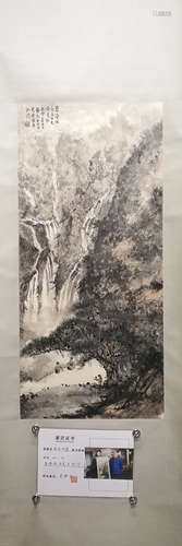 A CHINESE LANDSCAPE PAINTING SCROLL FU BAOSHI MARK