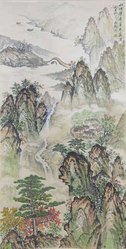 A CHINESE LANDSCAPE PAINTING SCROLL FENG CHAORAN MARK