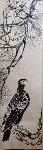 A CHINESE EAGLE PAINTING SCROLL QI BAISHI MARK