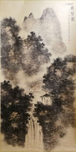 A CHINESE LANDSCAPE PAINTING SCROLL FU BAOSHI MARK