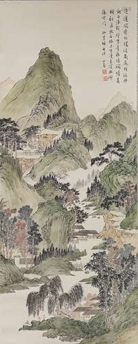 A CHINESE LANDSCAPE PAINTING SCROLL PU RU MARK