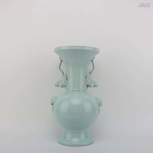 A SHADOW BLUE GLAZE PORCELAIN DOUBLE PHOENIX EARS VASE