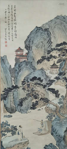 A CHINESE LANDSCAPE PAINTING SCROLL PU RU MARK