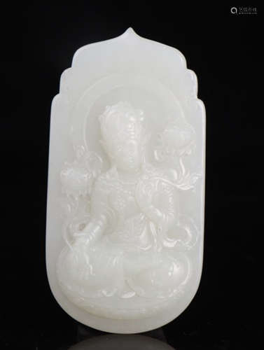 HETIAN JADE TABLET CARVED WITH GUANYIN BUDDHA