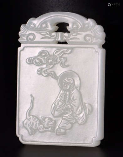 HETIAN JADE TABLET CARVED WITH BUDDHA