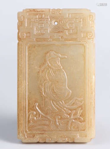 HETIAN JADE TABLET CARVED WITH BODHIDHARMA