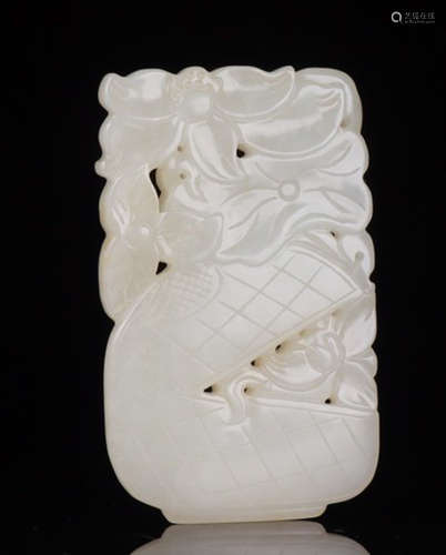 HETIAN JADE TABLET CARVED WITH FLOWER