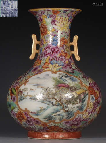 DAQINGQIANLONGNIANZHI MARK FAMILLE ROSE GLAZE VASE