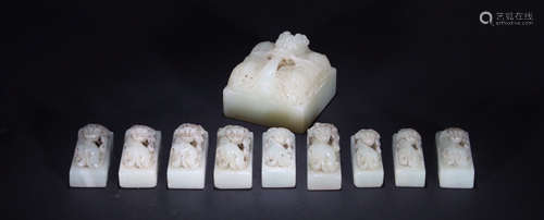 SET OF HETIAN JADE SEAL CARVED WITH BEAST