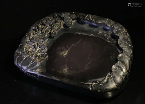 INK SLAB CARVED WITH LOTUS&POETRY