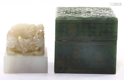 HETIAN JADE SEAL CARVED WITH BEAST