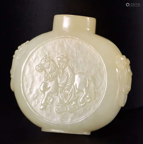 HETIAN JADE SNUFF BOTTLE CARVED WITH STORY&POETRY